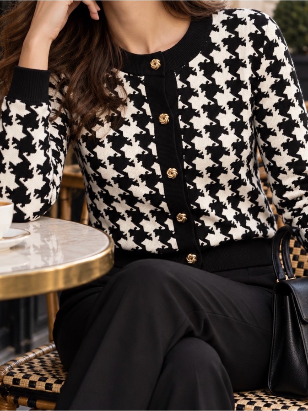 H&M Knit Cardigan Houndstooth Black & White